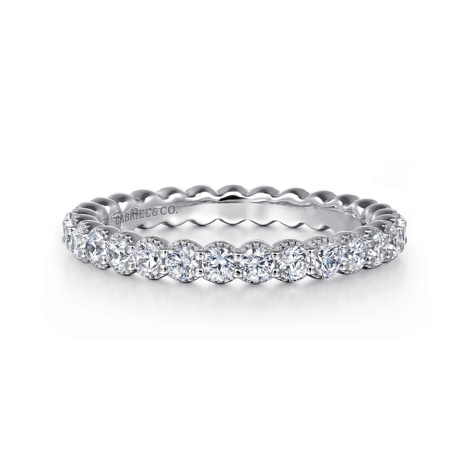 Eternity Band Wedding Ring in 14k White Gold with Round Natural Diamond at Gabriel & Co. - Shot 1