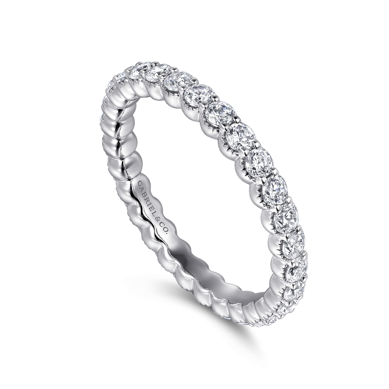 Eternity Band Wedding Ring in 14k White Gold with Round Natural Diamond at Gabriel & Co. - Shot 2