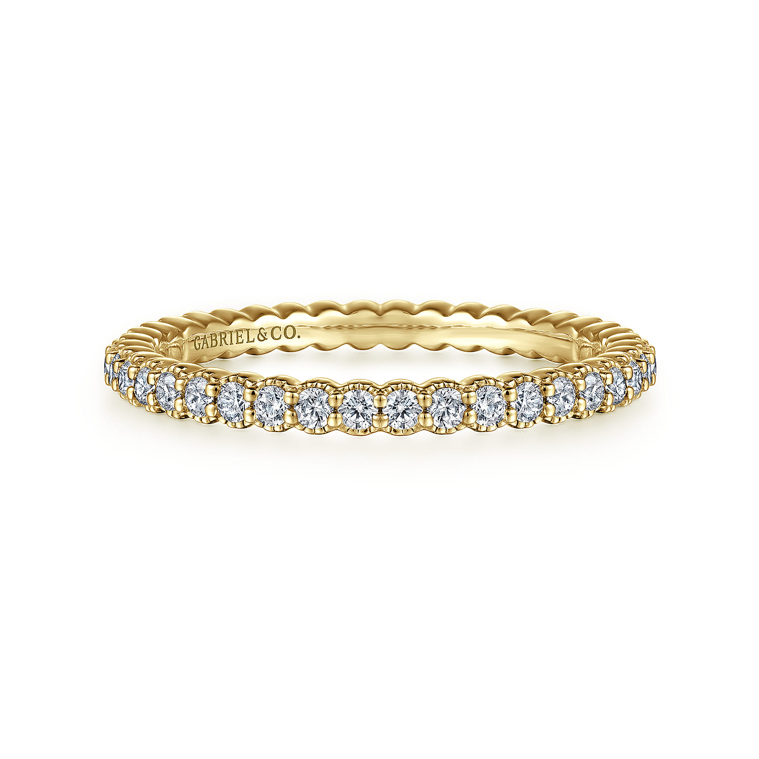 Eternity Band Wedding Ring in 14k Yellow Gold with Round Natural Diamond at Gabriel & Co. - Shot 1