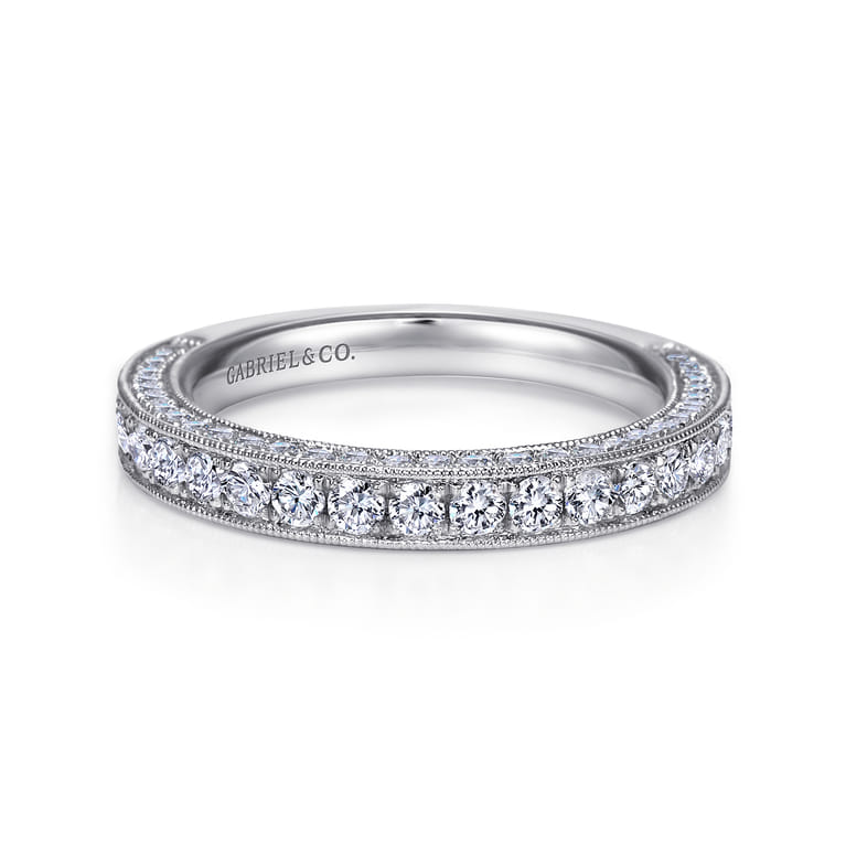 Straight Wedding Ring in 14k White Gold with Round Natural Diamond at Gabriel & Co. - Shot 1