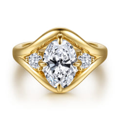 Grand - 14K Yellow Gold Compass Prong Oval Three Stone Diamond Engagement Ring
