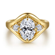 Grand - 14K Yellow Gold Compass Prong Oval Three Stone Diamond Engagement Ring