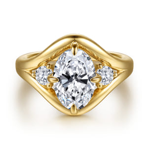 Grand - 14K Yellow Gold Compass Prong Oval Three Stone Diamond Engagement Ring