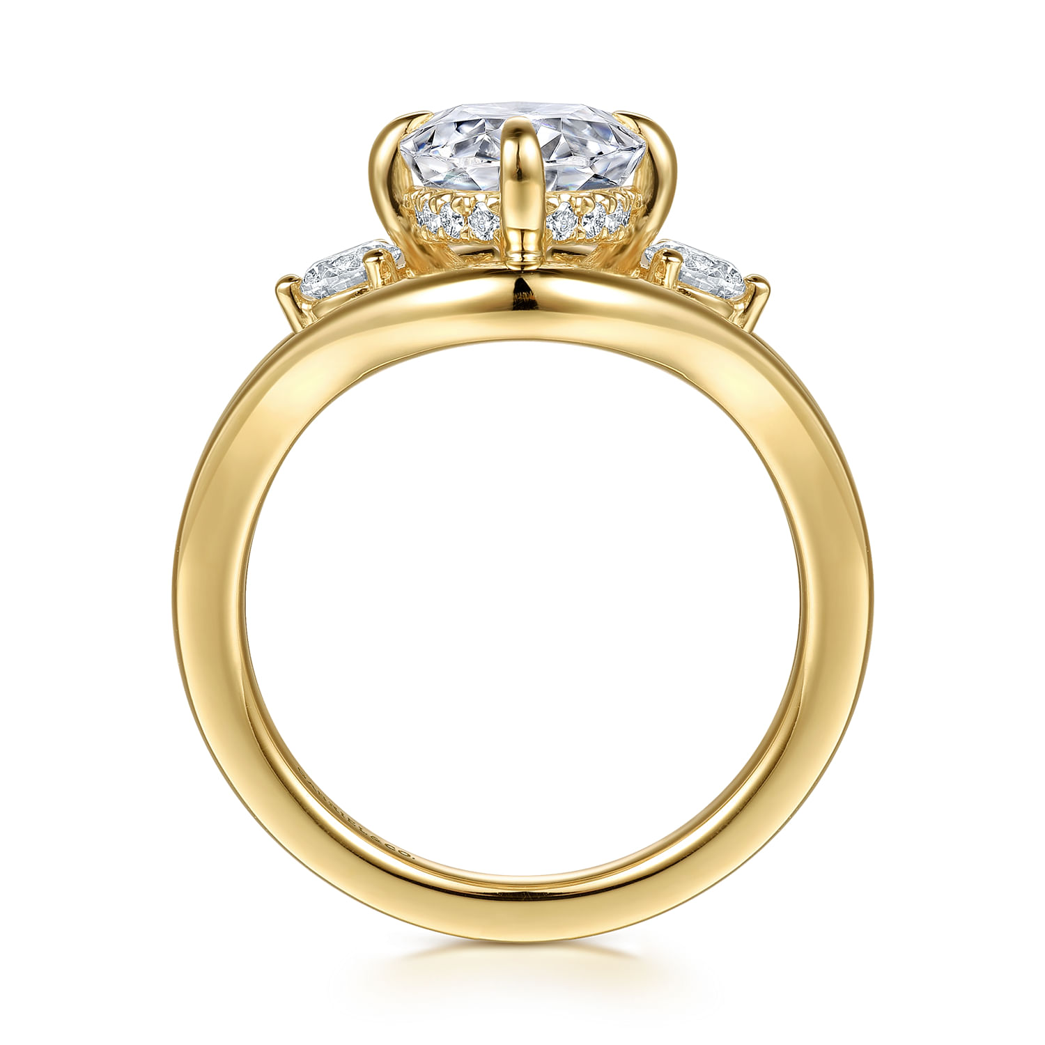 Grand - 14K Yellow Gold Compass Prong Oval Three Stone Diamond Engagement Ring