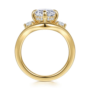 Grand - 14K Yellow Gold Compass Prong Oval Three Stone Diamond Engagement Ring