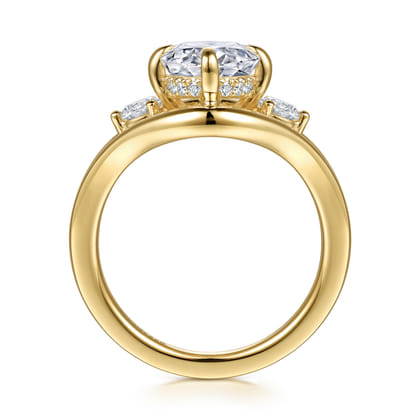 Grand - 14K Yellow Gold Compass Prong Oval Three Stone Diamond Engagement Ring