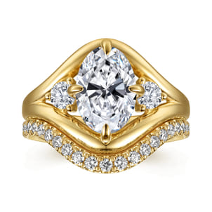 Grand - 14K Yellow Gold Compass Prong Oval Three Stone Diamond Engagement Ring