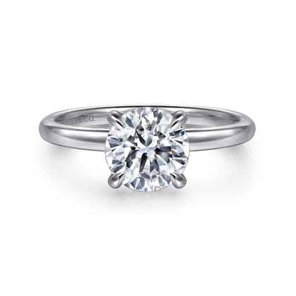 Grasey - 14K White Gold Round Solitaire Diamond Engagement Ring