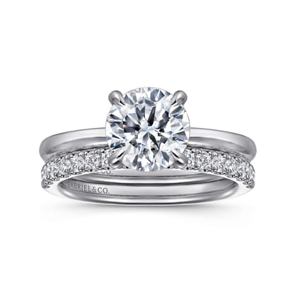 Grasey - 14K White Gold Round Solitaire Diamond Engagement Ring