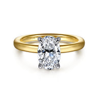 Grasey - 14K White-Yellow Gold Oval Diamond Engagement Ring