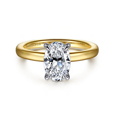 Grasey - 14K White-Yellow Gold Oval Diamond Engagement Ring