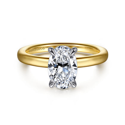 Grasey - 14K White-Yellow Gold Oval Diamond Engagement Ring