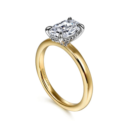Grasey - 14K White-Yellow Gold Oval Diamond Engagement Ring