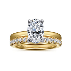 Grasey - 14K White-Yellow Gold Oval Diamond Engagement Ring