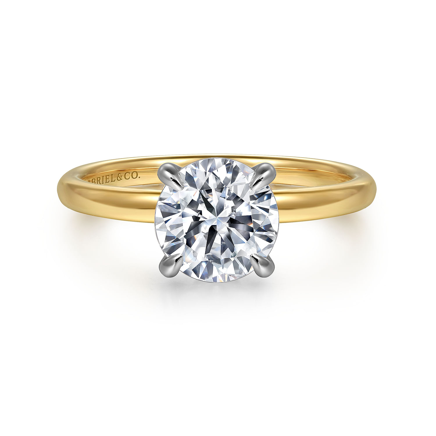 Grasey - 14K White  Yellow Gold Round Solitaire Engagement Ring