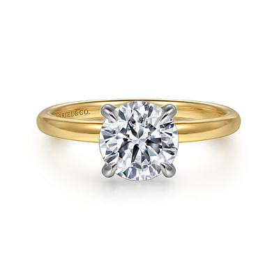 Grasey - 14K White   Yellow Gold Round Solitaire Engagement Ring