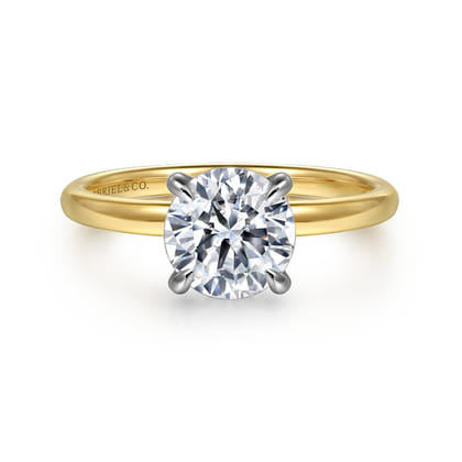 Grasey - 14K White  Yellow Gold Round Solitaire Engagement Ring