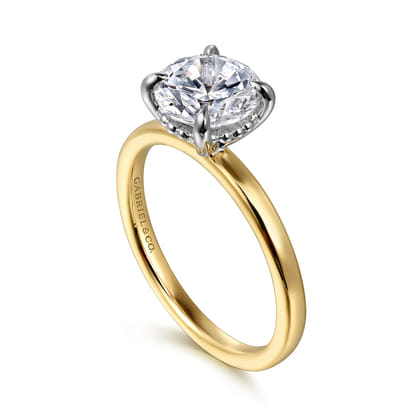Grasey - 14K White  Yellow Gold Round Solitaire Engagement Ring