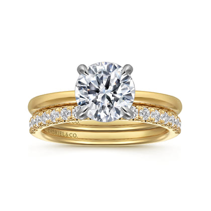 Grasey - 14K White  Yellow Gold Round Solitaire Engagement Ring
