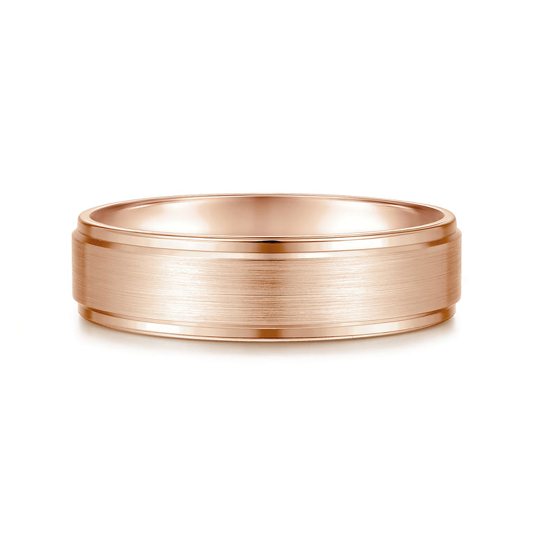 Grayson - 14K Rose Gold 6mm - Beveled Edge Men's Wedding Band in Satin Finish - Shot 1