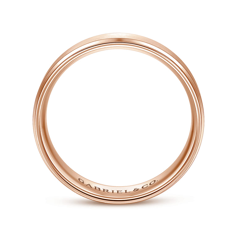 Grayson - 14K Rose Gold 6mm - Beveled Edge Men's Wedding Band in Satin Finish - Shot 2