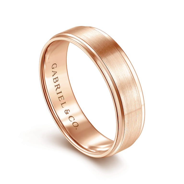 Grayson - 14K Rose Gold 6mm - Beveled Edge Men's Wedding Band in Satin Finish - Shot 3