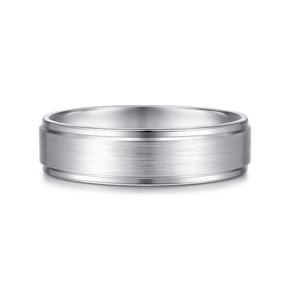 Grayson - 14K White Gold 6mm - Beveled Edge Men's Wedding Band in Satin Finish