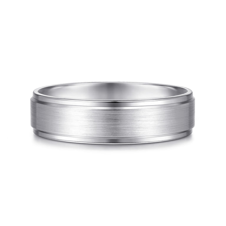 Grayson - 14K White Gold 6mm - Beveled Edge Men's Wedding Band in Satin Finish - Shot 1