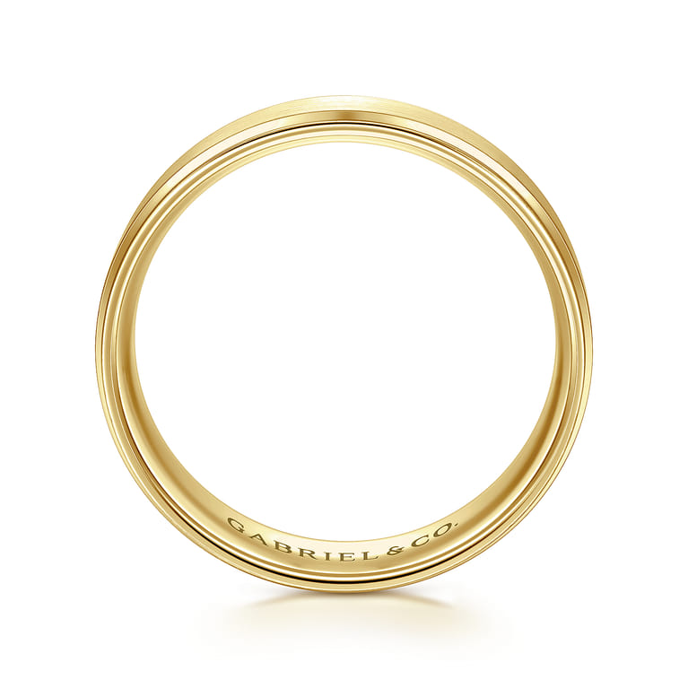 Grayson - 14K Yellow Gold 6mm - Beveled Edge Men's Wedding Band in Satin Finish - Shot 2