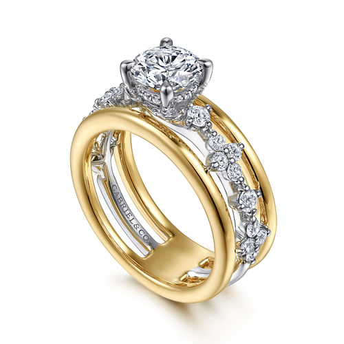 Gretchen - 14K White-Yellow Gold Round Diamond Engagement Ring - 0.61 ct - Shot 3