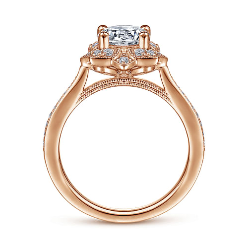 Gretel - Unique 14K Rose Gold Vintage Inspired Halo Diamond Engagement Ring - 0.21 ct - Shot 2