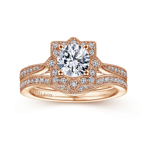 Gretel - Unique 14K Rose Gold Vintage Inspired Halo Diamond Engagement Ring - 0.21 ct - Shot 4