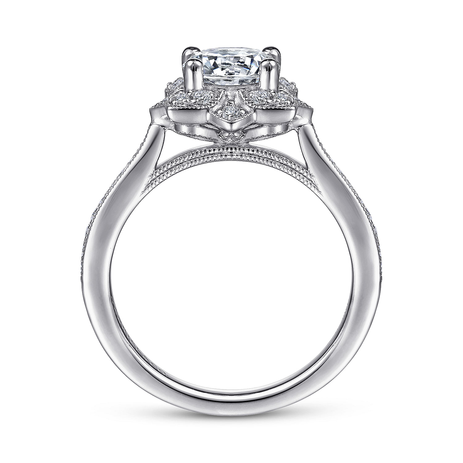 Gretel - Unique 14K White Gold Vintage Inspired Halo Diamond Engagement Ring - 0.21 ct - Shot 2