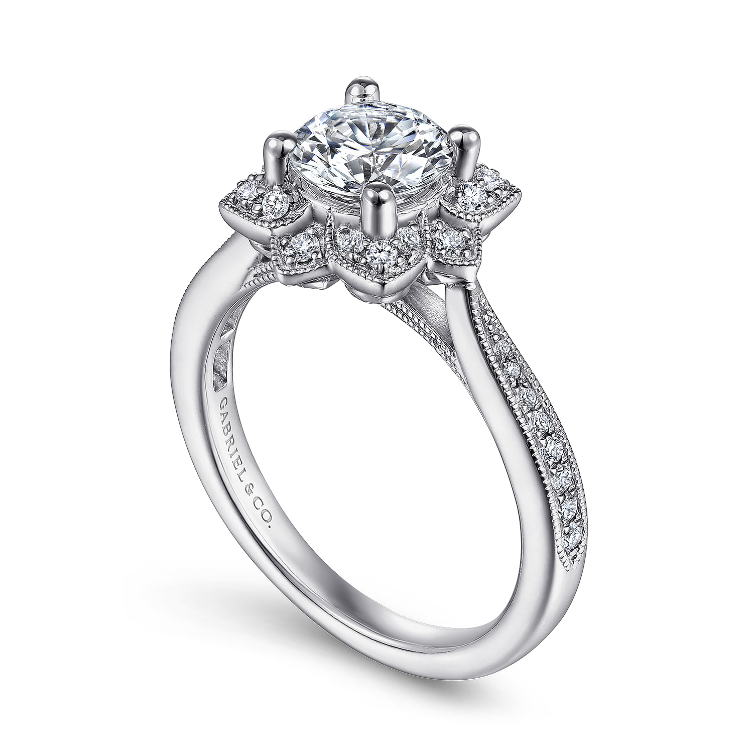 Gretel - Unique 14K White Gold Vintage Inspired Halo Diamond Engagement Ring - 0.21 ct - Shot 3