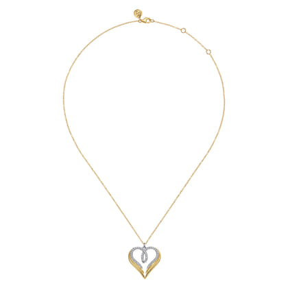 HEART - 14K White  Yellow Gold Diamond Heart Angel Wing Pendant Necklace