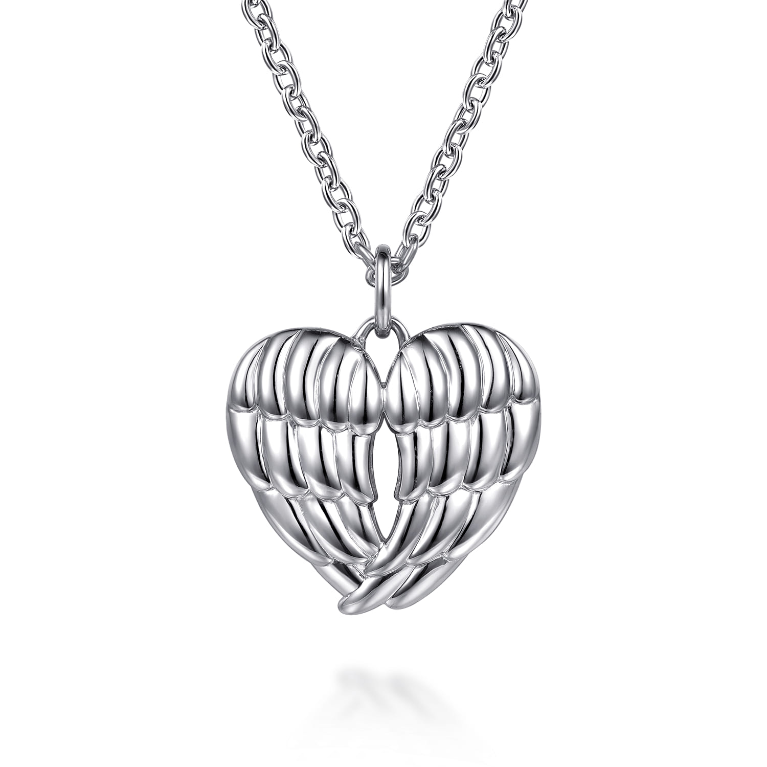 HEART - 925 Sterling Silver Heart Angel Wing Pendant Necklace - Shot 1