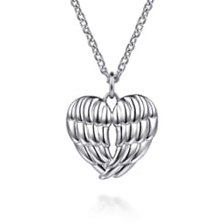 HEART - 925 Sterling Silver Heart Angel Wing Pendant Necklace