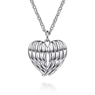 HEART - 925 Sterling Silver Heart Angel Wing Pendant Necklace