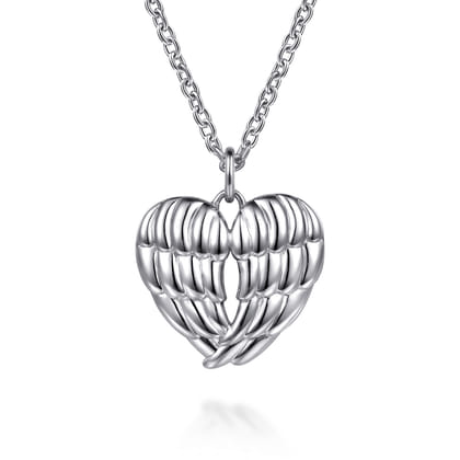 HEART - 925 Sterling Silver Heart Angel Wing Pendant Necklace