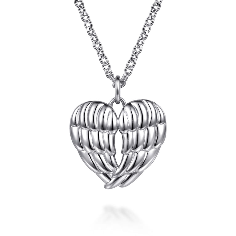 HEART - 925 Sterling Silver Heart Angel Wing Pendant Necklace - Shot 1