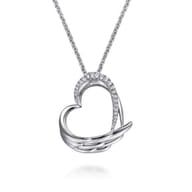 HEART - 925 Sterling Silver White Sapphire Heart Angel Wing Pendant Necklace