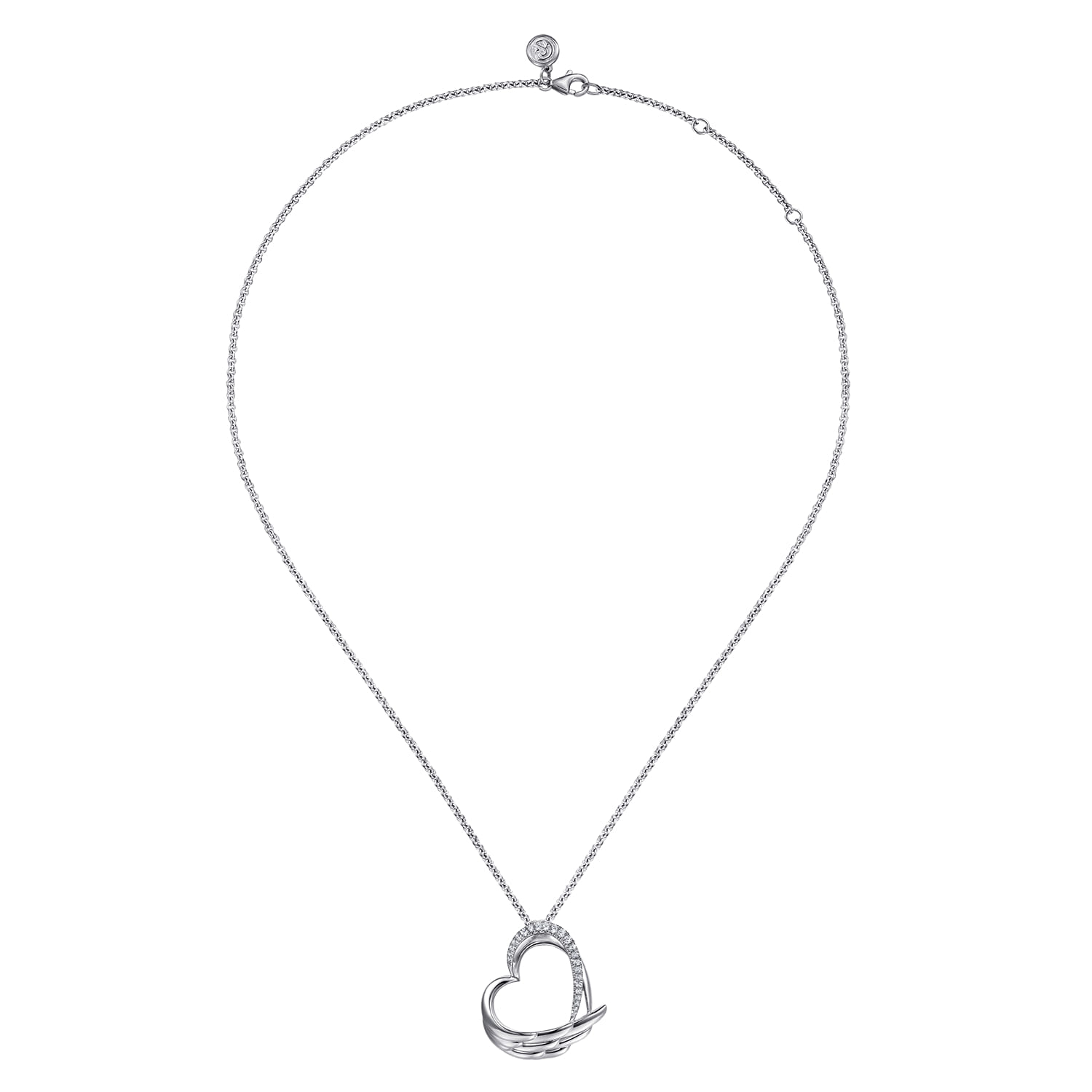 HEART - 925 Sterling Silver White Sapphire Heart Angel Wing Pendant Necklace - Shot 2