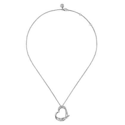 HEART - 925 Sterling Silver White Sapphire Heart Angel Wing Pendant Necklace