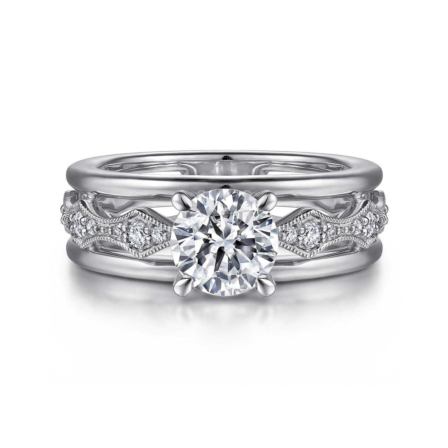 Halette - 14K White Gold Round Diamond Engagement Ring