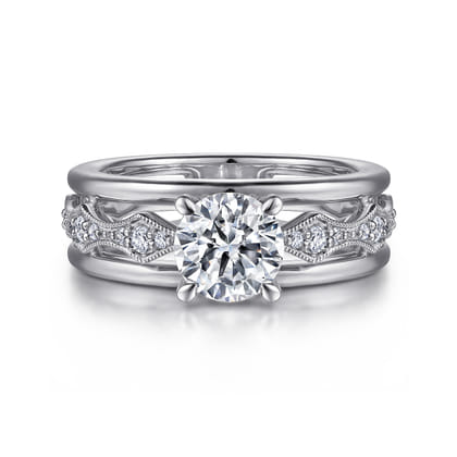 Halette - 14K White Gold Round Diamond Engagement Ring