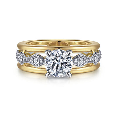 Halette - 14K White-Yellow Gold Round Diamond Engagement Ring