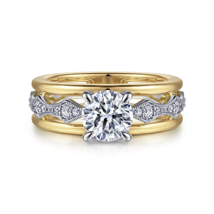 Halette - 14K White-Yellow Gold Round Diamond Engagement Ring