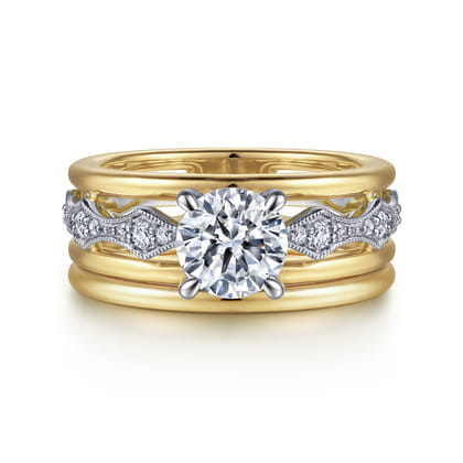 Halette - 14K White-Yellow Gold Round Diamond Engagement Ring
