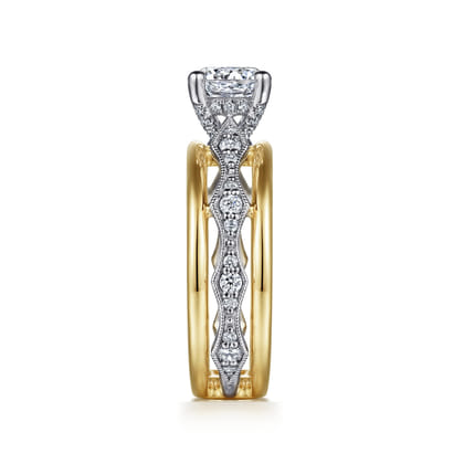 Halette - 14K White-Yellow Gold Round Diamond Engagement Ring