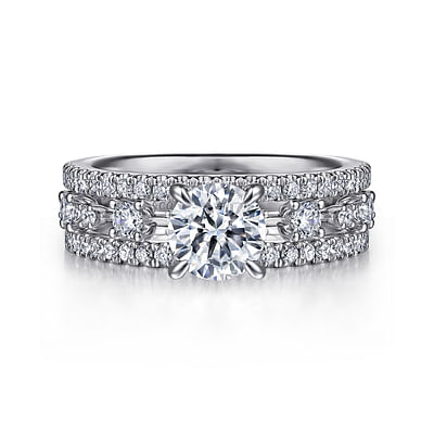 Halley - 14K White Gold Wide Band Round Diamond Engagement Ring